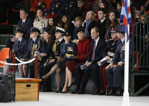 The Duke and Duchess of Cambridge attend a ceremony marking the end of RAF Search and Rescue (SAR) Force operations during a visit to RAF Valley on Anglesey, Wales 2016.