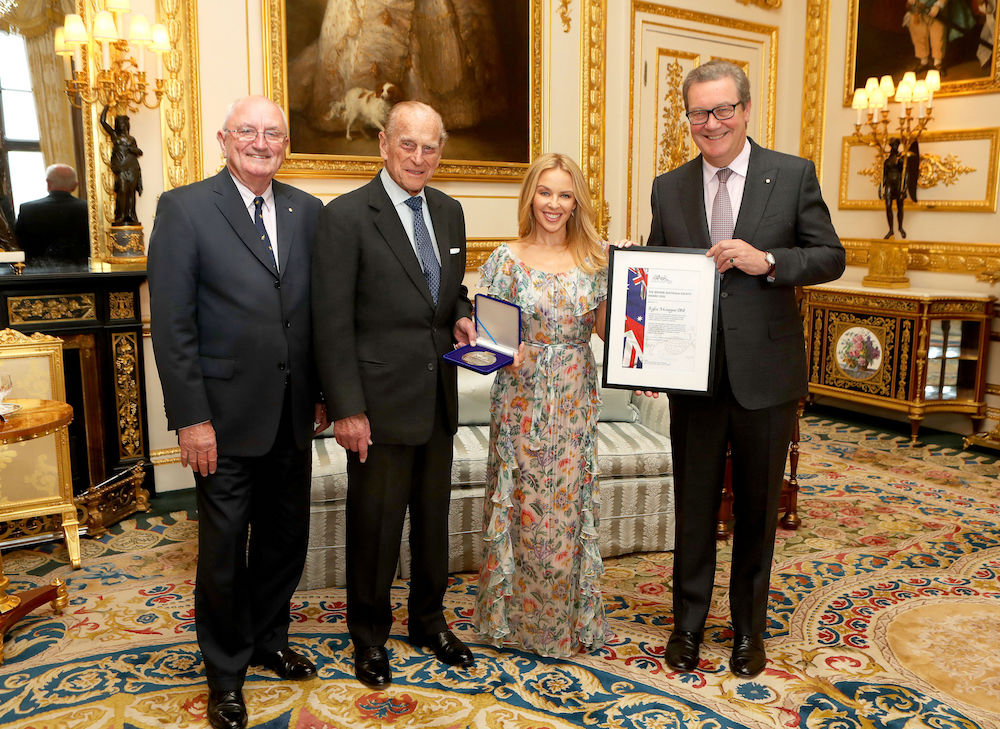 The Duke of Edinburgh presents Ms Kylie Minogue with the Britain-Australia Society Award for 2016