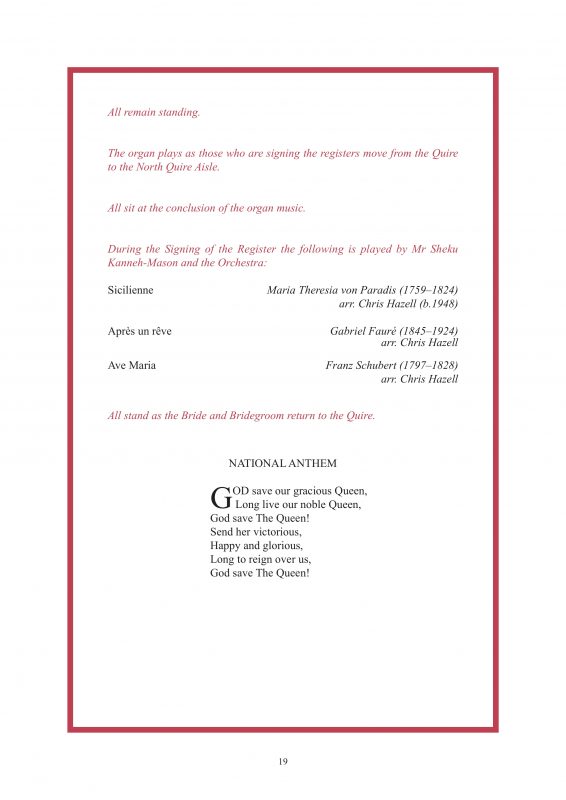 Royal Wedding Order of Service Page 1