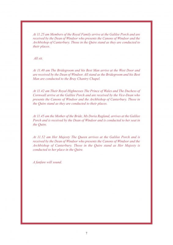Royal Wedding Order of Service Page 1