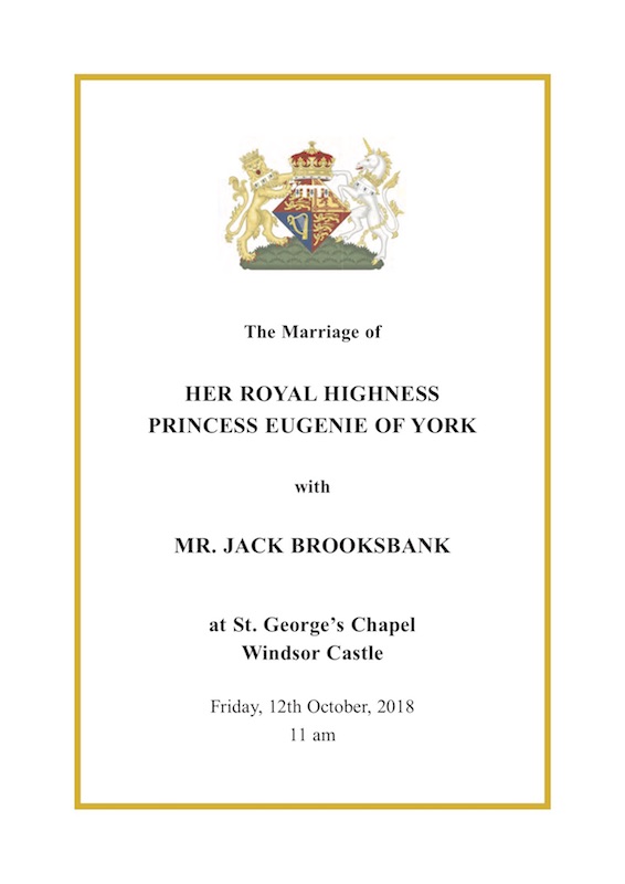 Order of Service Princess Eugenie and Mr Brooksbank Page 1