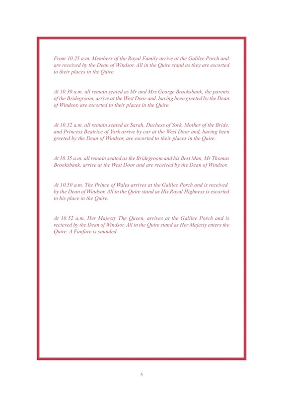 Order of Service Princess Eugenie and Mr Brooksbank Page 1