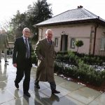 Prince Charles with Kenneth Dunsmuir Executive Director at the Prince’s Foundation as he arrives at The Dumfries House Health and Wellbeing Centre in Cumnock, 2019.