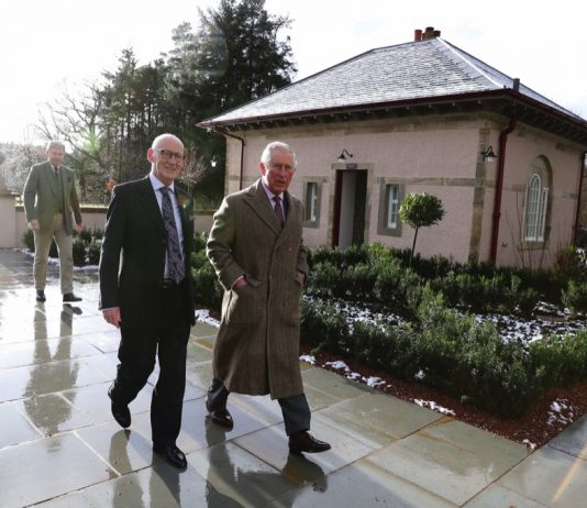His Majesty Marks The King’s Foundation 35th Anniversary Prince Charles with Kenneth Dunsmuir Executive Director at the Prince's Foundation as he arrives at The Dumfries House Health and Wellbeing Centre in Cumnock, 2019.