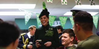The Princess of Wales to Attend St Patrick’s Day Parade The Duchess of Cambridge after attending the St Patrick's Day parade at Cavalry Barracks in Hounslow, where she presented shamrock to officers and guardsmen of 1st Battalion the Irish Guards. 2019