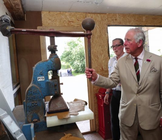 Their Majesties The King and Queen will Visit Brecon The Prince of Wales, Patron for The Prince's Countryside Fund, visits bag maker Hayley Hanson, who creates sustainable leather bags and goods, and whose company has benefited from The Princes Countryside Fund Farm Resilience Programme, during a visit to Brecon in Wales, 2019.