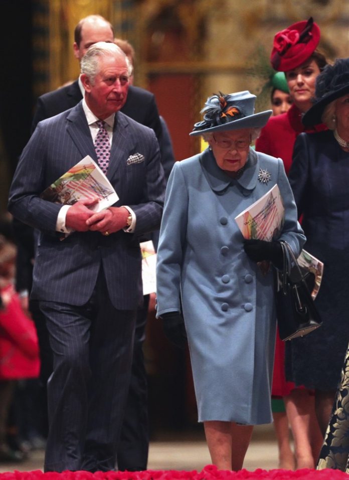 Queen Elizabeth II and the Prince of Wales leaving after the Commonwealth Service at Westminster Abbey, London on Commonwealth Day, 2020