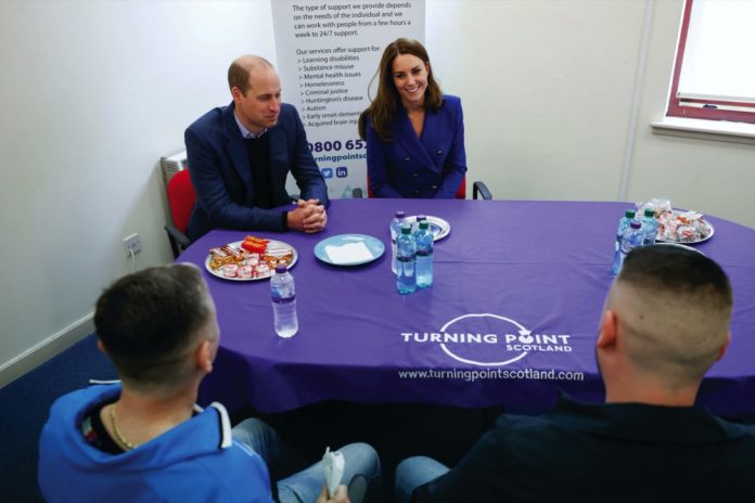 The Duke and Duchess of Cambridge talk to service users during a visit to Turning Point Scotland's social care centre in Coatbridge, North Lanarkshire, to hear about the vital support that they provide to those with complex needs, including addiction and mental health challenges, May 24, 2021.