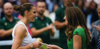 Unique Platinum Coins to be used at Wimbledon to mark Jubilee celebrations and Centre Court tennis centenary The Duchess of Cambridge presents Karolina Pliskova with the runner-up trophy after the final of The Championships Wimbledon 2021