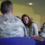 The Duchess of Cambridge during a visit to RAF Brize Norton, near Oxford, to meet military personnel and civilians who helped evacuate Afghans from their country. Picture date: Wednesday September 15, 2021.