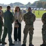 The Duchess of Cambridge during a visit to RAF Brize Norton, near Oxford, to meet military personnel and civilians who helped evacuate Afghans from their country. Picture date: Wednesday September 15, 2021.