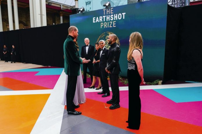 The Duke and Duchess of Cambridge speak with guests as they attend the first Earthshot Prize awards ceremony at Alexandra Palace in London, 2021.