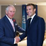 The Prince of Wales greets the President of France Emmanuel Macron ahead of their bilateral during the Cop26 summit at the Scottish Event Campus (SEC) in Glasgow, November 1, 2021.