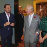 The Prince of Wales (centre) speaks with designer Stella McCartney (right) and Leonardo DiCaprio (left) as he views a fashion installation by the designer, at the Kelvingrove Art Gallery and Museum, during the Cop26 summit being held at the Scottish Event