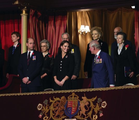 Royal Family Mark Remembrance Members of the Royal family, including, the Prince of Wales, the Duchess of Cornwall, the Duke and Duchess of Cambridge, the Earl and Countess of Wessex, the Princess Royal and Vice Admiral Sir Tim Laurence, the Duke and Duchess of Gloucester, the Duke of Kent and Princess Alexandra, stand in the Royal box during the annual Royal British Legion Festival of Remembrance at the Royal Albert Hall in London. November 13, 2021.