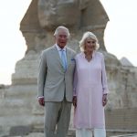 The Prince of Wales and The Duchess of Cornwall during a visit to the Great Sphinx of Giza, on the third day of their tour of the Middle East. November, 2021.