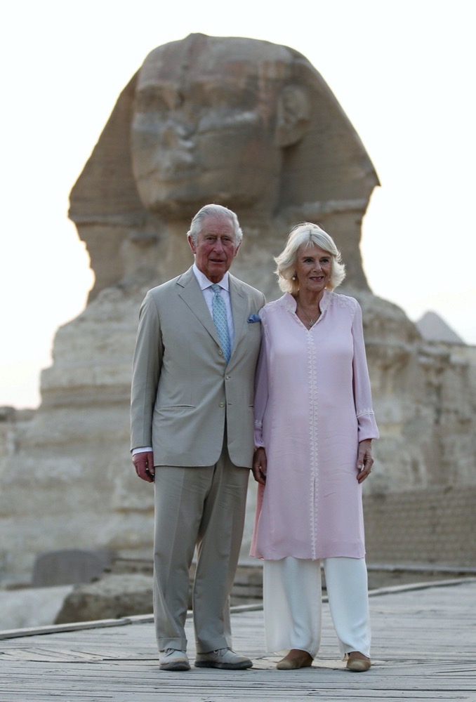 The Prince of Wales and The Duchess of Cornwall during a visit to the Great Sphinx of Giza, on the third day of their tour of the Middle East. November, 2021.