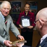 The Prince of Wales receives a national mentoring award for his charity for outstanding contribution to mentoring presented by Chelsey Baker, CEO of National Mentoring Day during a reception to celebrate PRIME Cymru’s 20th year and the expansion of its vo