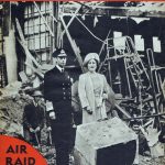 1940 Illustrated magazine front page King George VI & Queen Elizabeth view the bomb damage at Buckingham Palace in London
