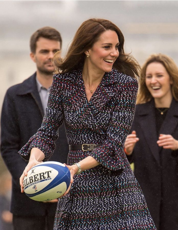 The Duchess of Cambridge joins in a rugby session at the Trocadero, Paris, during a Les Voisins in Action event highlighting the strong ties between the young people of France and the UK, during their official visit to Paris, France, 2017