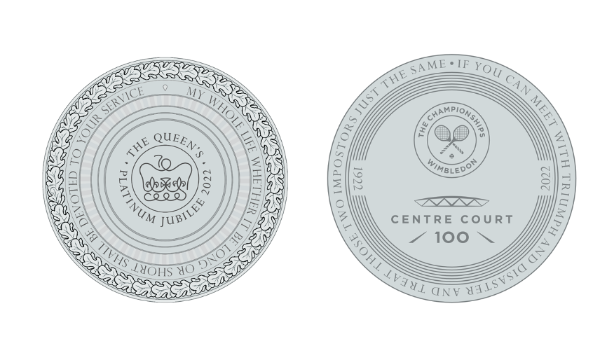 Designs for the platinum coins to be used at this year’s Wimbledon Ladies’ and Gentlemen’s singles finals coin toss. Credit: Heirloom London and AELTC