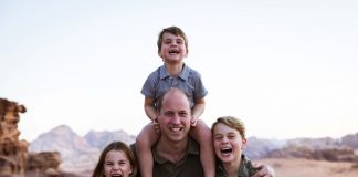 The Duke of Cambridge Celebrates 40th Birthday To mark Fathers Day, the Duke and Duchess of Cambridge have shared a photograph of Prince William with Prince George, Princess Charlotte and Prince Louis in Jordan last autumn. © Kensington Palace