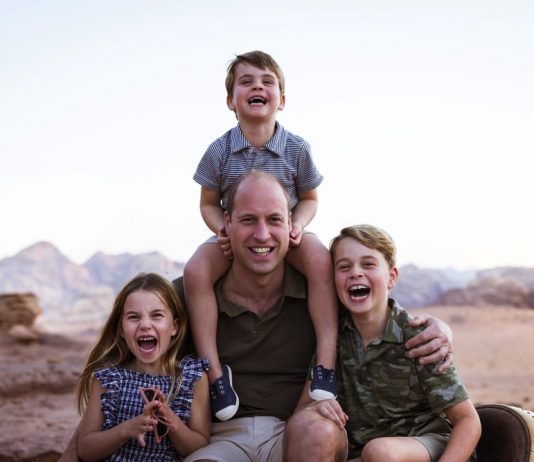 The Duke of Cambridge Celebrates 40th Birthday To mark Fathers Day, the Duke and Duchess of Cambridge have shared a photograph of Prince William with Prince George, Princess Charlotte and Prince Louis in Jordan last autumn. © Kensington Palace