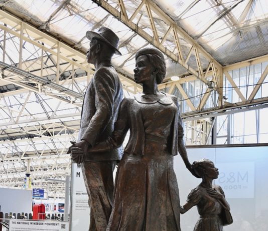 The King and Queen will Mark the Windrush 75th Anniversary A statue designed by Jamaican artist and sculptor Basil Watson, unveiled by The Duke and Duchess of Cambridge in Waterloo Station, to mark the Windrush generation, 2022.