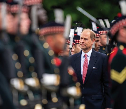 The King confers The Dukedom of Edinburgh upon The Prince Edward The Earl of Wessex, who accompanied Queen Elizabeth II, at the Ceremony of the Keys on the forecourt of the Palace of Holyroodhouse in Edinburgh. The ceremony is part of The Queen's traditional trip to Scotland for Holyrood Week. June 27, 2022.