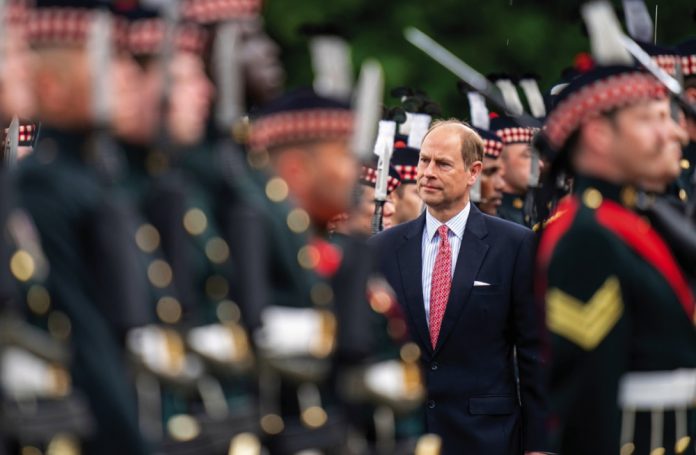 The Earl of Wessex, who accompanied Queen Elizabeth II, at the Ceremony of the Keys on the forecourt of the Palace of Holyroodhouse in Edinburgh. The ceremony is part of The Queen's traditional trip to Scotland for Holyrood Week. June 27, 2022.