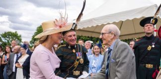 The Duchess of Edinburgh will Visit Canada Sophie Wessex, known as the Countess of Forfar while in Scotland, meets 100-year-old David Flucker during a garden party at the Palace of Holyroodhouse in Edinburgh, June, 2022.