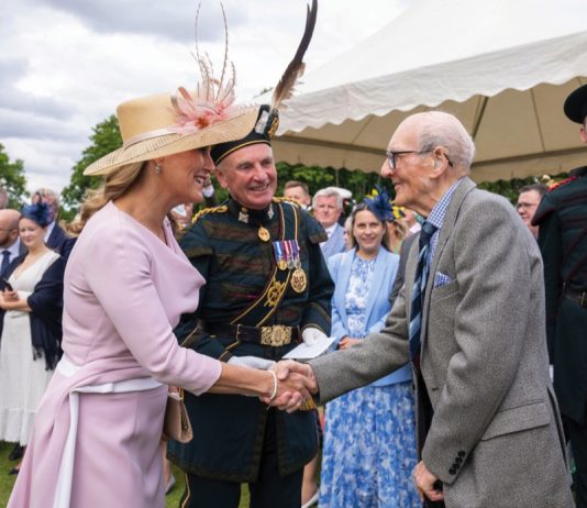 The Duchess of Edinburgh will Visit Canada Sophie Wessex, known as the Countess of Forfar while in Scotland, meets 100-year-old David Flucker during a garden party at the Palace of Holyroodhouse in Edinburgh, June, 2022.