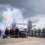 Members of the Honourable Artillery Company during the Gun Salute at the Tower of London to mark the death of Queen Elizabeth II, September 9, 2022.