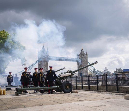 The King’s Coronation: Gun salutes Members of the Honourable Artillery Company during the Gun Salute at the Tower of London to mark the death of Queen Elizabeth II, September 9, 2022.