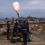 Members of 105 Regiment Royal Artillery, Army Reserves, during the Gun Salute at Edinburgh Castle to mark the death of Queen Elizabeth II on Thursday. Picture date: Friday September 9, 2022.