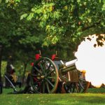 The King’s Troop Royal Horse Artillery fire a 96-gun salute at 1pm in tribute to the late Queen Elizabeth II in Hyde Park, London, on Friday, September 9, 2022  Queen Elizabeth II died at Balmoral Castle in Scotland on September 8, 2022, and is succeeded