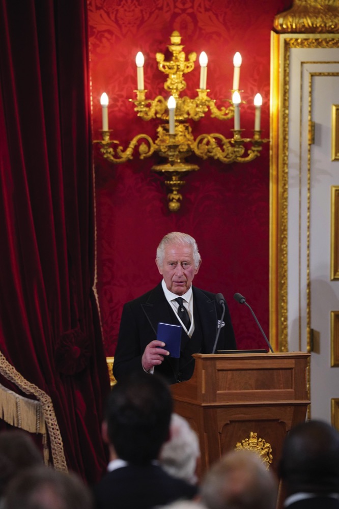 King Charles III makes his declaration during the Accession Council at St James's Palace, London, September 10, 2022.