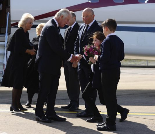 Their Majesties The King and Queen Visit Northern Ireland King Chares III and Queen Camilla arrive at Belfast City Airport in Northern Ireland as the King continues his tour of the four home nations. September 13, 2022.