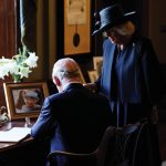 King Charles III and the Queen Consort sign the visitors book at Hillsborough Castle, Co Down Picture date: Tuesday September 13, 2022.