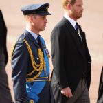 London, UK. 14th Sep, 2022. September 14th, 2022. London, UK. The QueenOs coffin leaves Buckingham Palace by Gun Carriage followed by Prince Harry, The Duke of Sussex, Prince William, The Prince of Wales, Prince Andrew, The Duke of York, Princess Anne, Th
