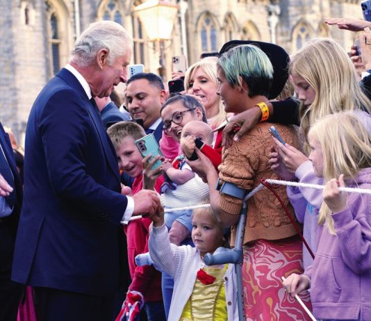 Their Majesties The King and Queen will Visit the Senedd King Charles III meeting members of the public as he leaves Cardiff Castle in Wales. September 16, 2022.