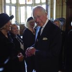 King Charles III speaks to the wives of victims of the Aberfan disaster during a reception for local charities at Cardiff Castle in Wales. Picture date: Friday September 16, 2022.