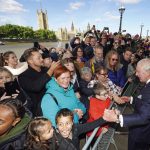King Charles III meets members of the public in the queue along the South Bank, near to Lambeth Bridge, London, as they wait to view Queen Elizabeth II lying in state ahead of her funeral on Monday. Picture date: Saturday September 17, 2022.