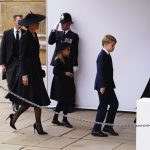 The Princess of Wales, Prince George and Princess Charlotte arrive at the Committal Service for Queen Elizabeth II held at St George’s Chapel in Windsor Castle, Berkshire. Picture date: Monday September 19, 2022.
