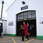 The Prince and Princess of Wales during their visit to the RNLI Holyhead Lifeboat Station in Anglesey, north Wales, where they met with crew, volunteers and some of those who have been supported by their local unit. Picture date: Tuesday September 27, 202