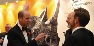 The Prince of Wales will Attend the Tusk Awards The Prince of Wales speaks with guests during the 10th annual Tusk Conservation Awards at Hampton Court Palace, London, November 1, 2022.