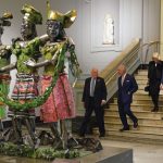 King Charles III and the Queen Consort arrive for their visit to the Africa Fashion exhibition at the Victoria and Albert Museum, London. The exhibition celebrates the creativity, ingenuity and global impact of African fashion. Picture date: Thursday Nove