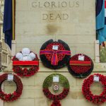 London, UK. 13th Nov, 2022. The wreaths of teh Royal Family – King Charles (Top cntre), Prince of Wales (top L), Princess Anne (top R), and Prince Edward (lower C) – Remembrance sunday wreaths at the Cenotaph. Credit: Guy Bell/Alamy Live News