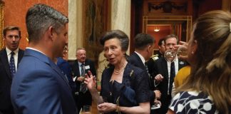 The King to Host Reception for Recipients of the King’s Award for Enterprise The Princess Royal speaks to guests as she hosts a reception for recipients of The Queen's Awards for Enterprise at Buckingham Palace in London, July 12, 2022.