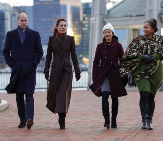 The Duke and Duchess of Cornwall Visit Falmouth The Prince and Princess of Wales walk with Mayor Michelle Wu and Reverend Mariama White-Hammond during a visit to Boston Harbour, December 1, 2022.